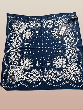 Frye Navy and White Paisley Bandana Scarf